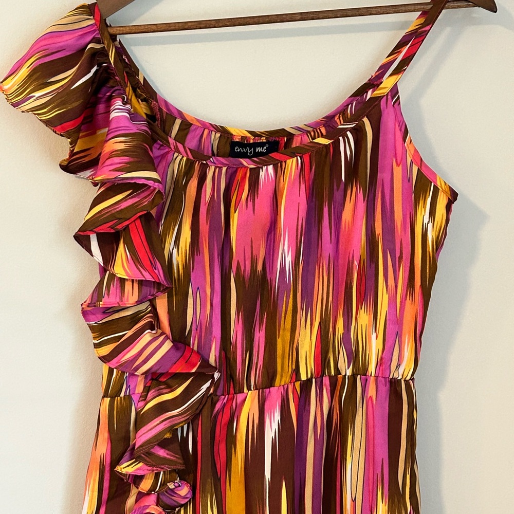 Envy Me One-Shoulder Ruffle Multicolor Dress – Size L - Picture 3 of 7